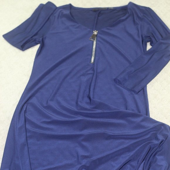 Nina Leonard Size S Navy Blue Knit Swing Zipper Front Dress - Picture 1 of 7